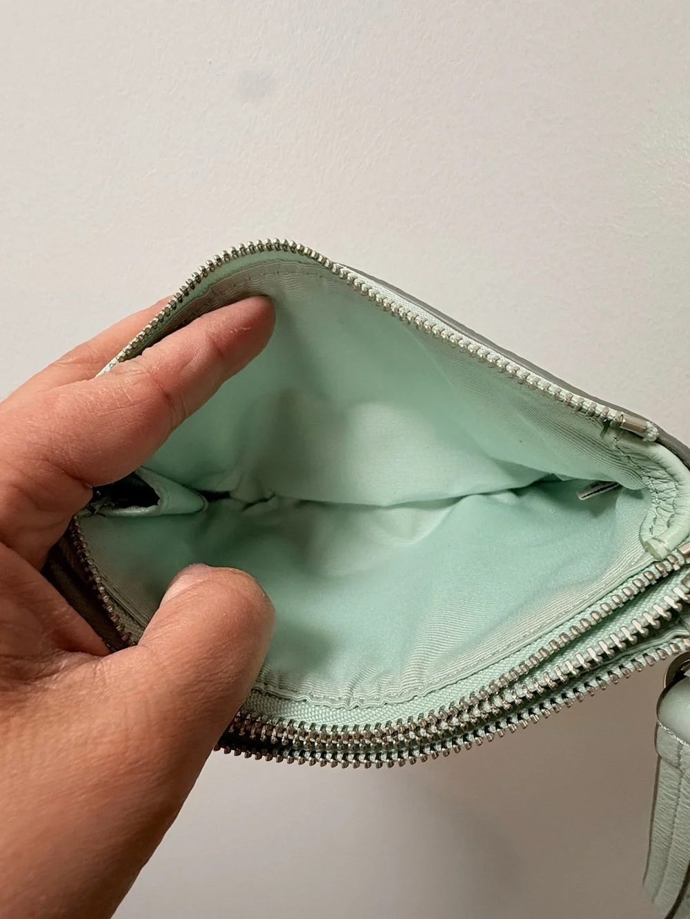 Y2K Coach Mint Green Pebbled Leather Wristlet